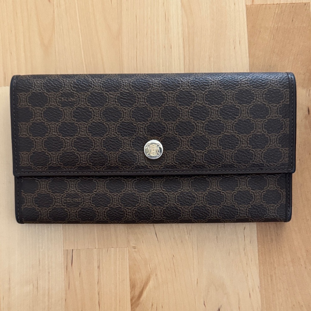 Celine Triomphe Macadam Wallet in Dark Brown
